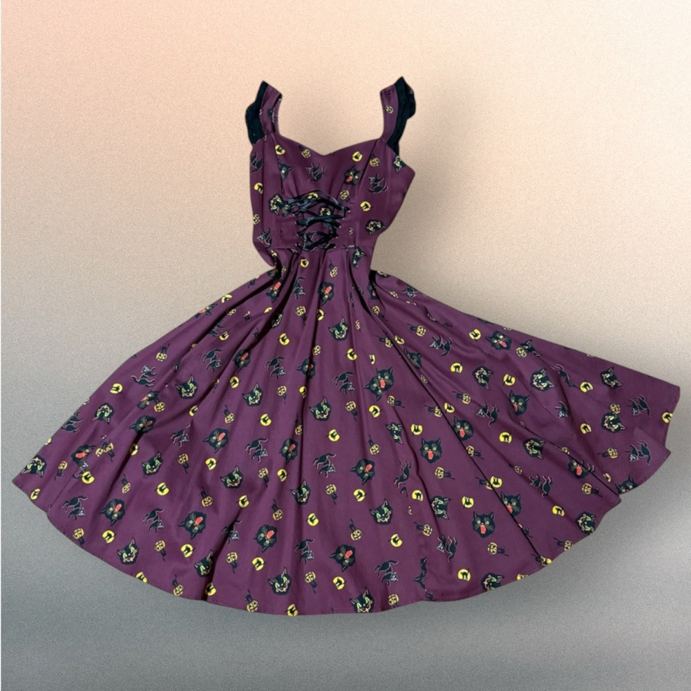 Black Cat Corset Front Halloween Pinup Swing Lace Dress